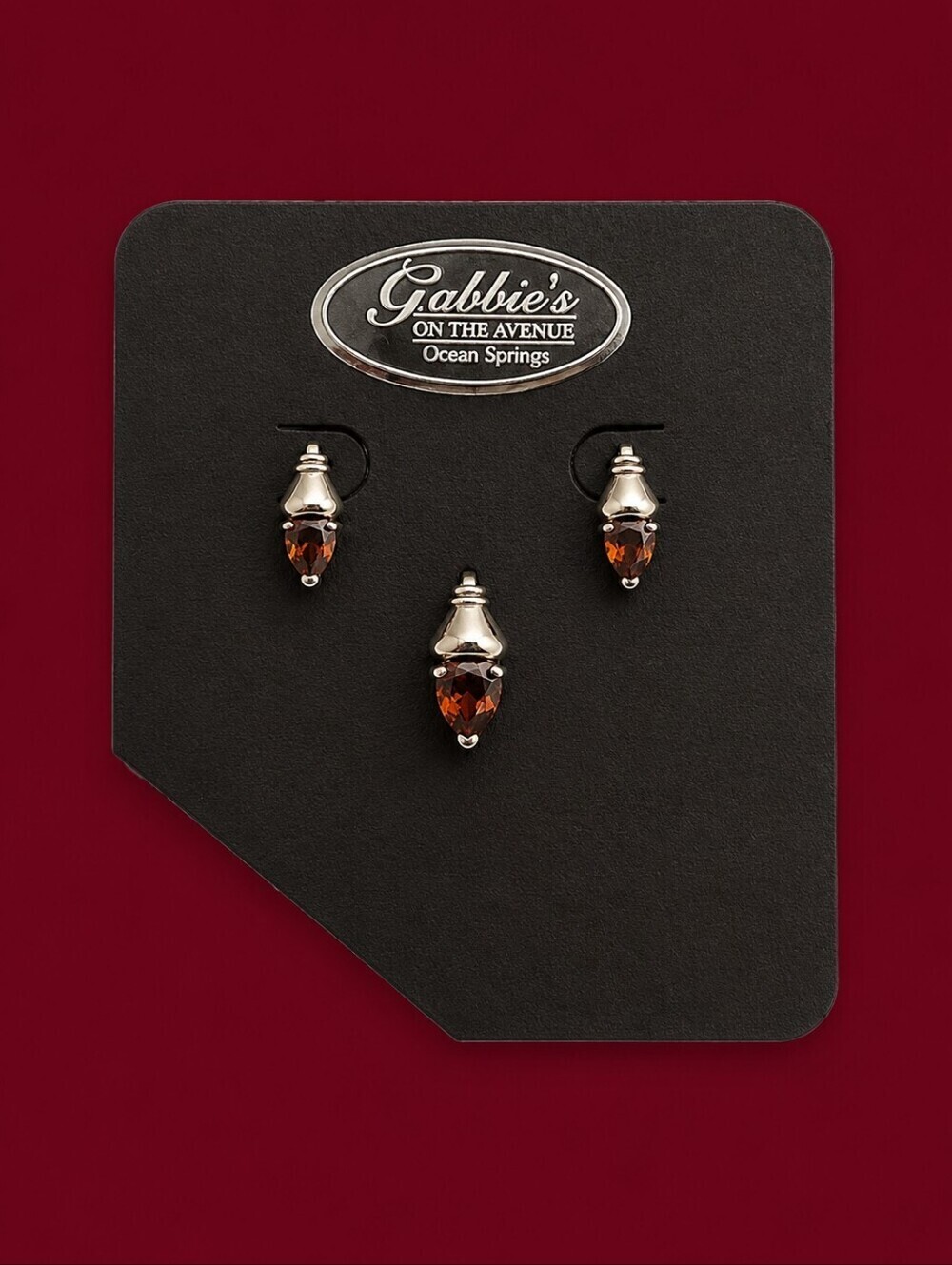 GABBIE'S on the AVENUE Sterling Silver Geometric Red Crystal Earrings Pendant